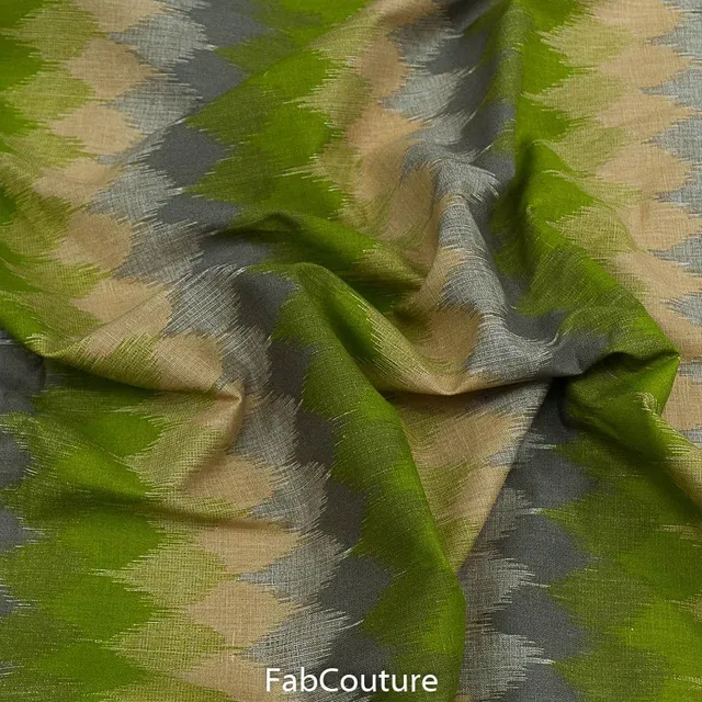 Green Colour Flex Ikkat Printed Fabric