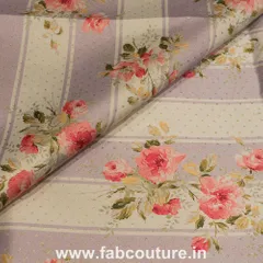 Poly Satin Stripes Floral Printed Fabric