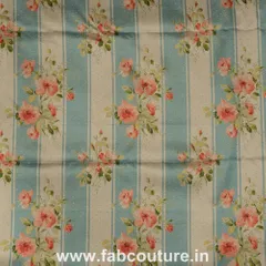 Poly Silk Stripes Floral Printed Fabric