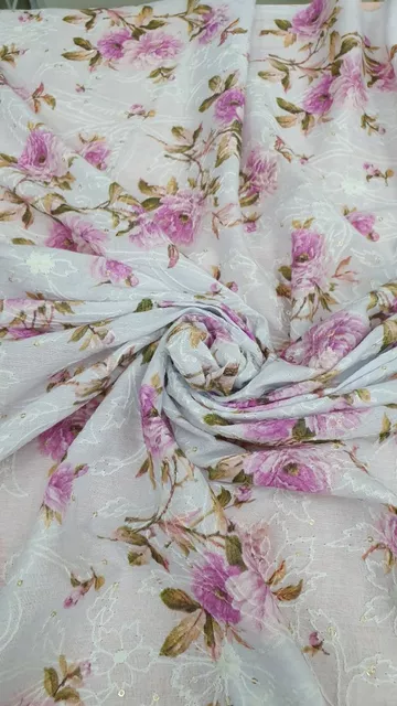 Cotton printed Embroidered Fabric