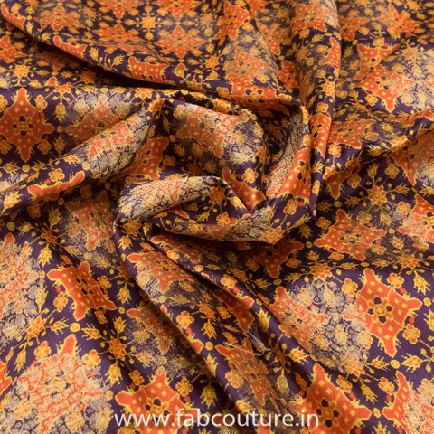 Purple Jacquard Silk Digital Patola Printed Fabric