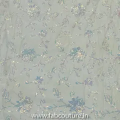 White Chinon Chiffon Sequins Embroidered Fabric