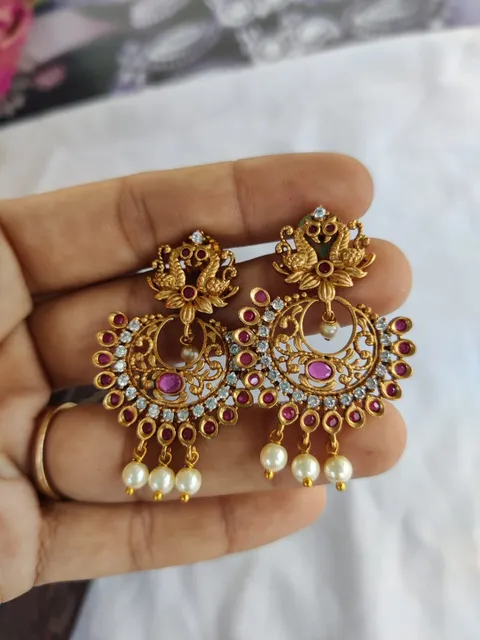 Pink cz peacock earrings