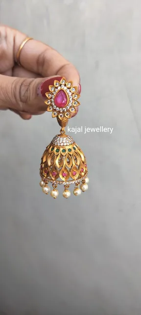 Cz temple jhumkis premium jhumki