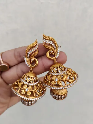 Cz white peacock big jhumki bridal