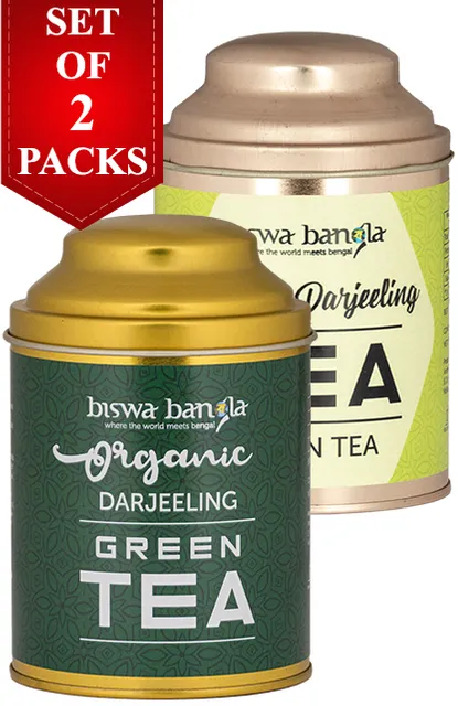 Organic Darjeeling Green Tea from Makaibari & MIM tea garden - Set of 2 Caddies (100g per caddy)