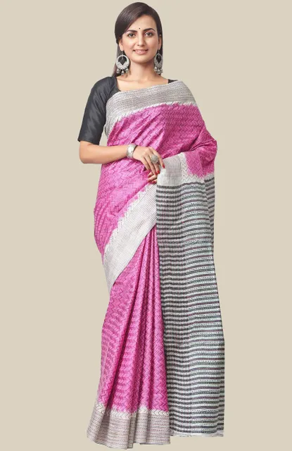 Kantha Silk Saree Pink