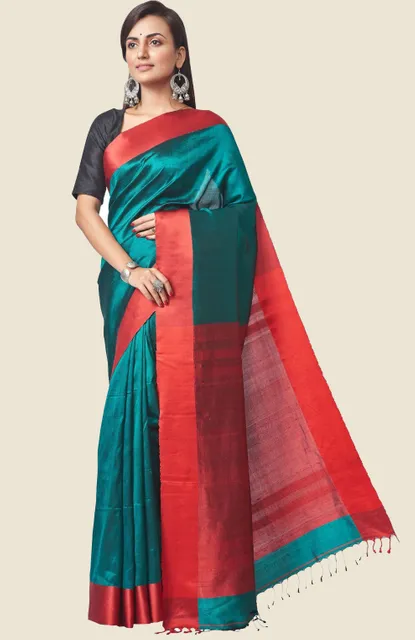 Green & Red Silk Saree