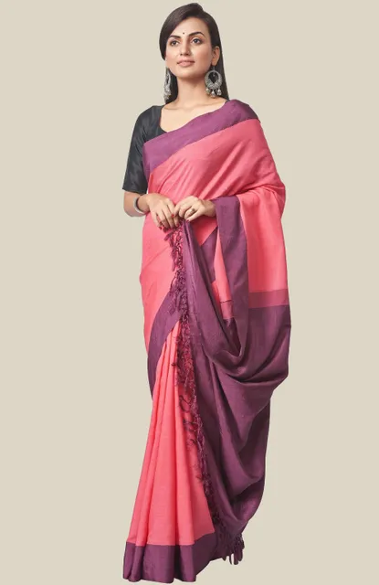 Handwoven Cotton-Silk Cutshuttle Saree in Pink