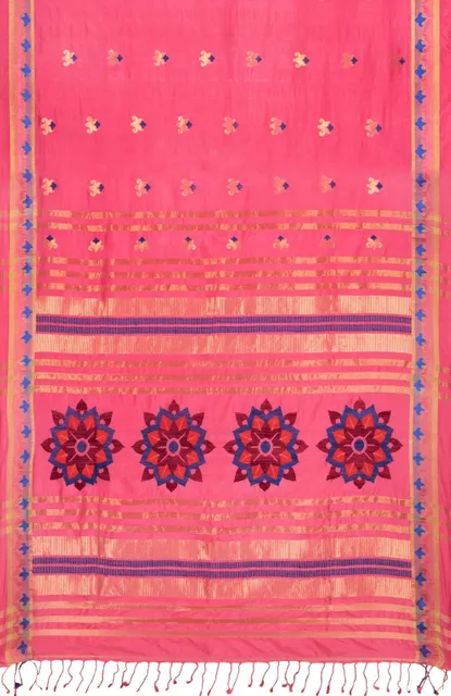Handwoven pink tangail silk saree