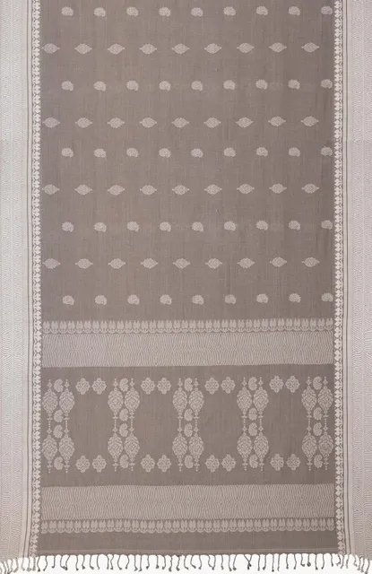 Handwoven grey tangail mercerised cotton saree