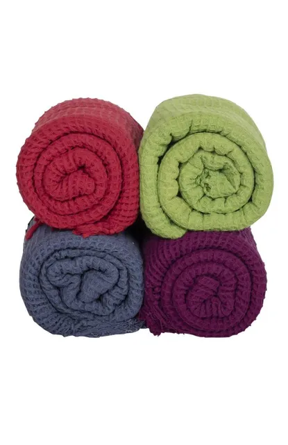 Handwoven honeycomb cotton bath towels (pack of 4, light weight, honey comb pattern, quick dry, skin friendly)