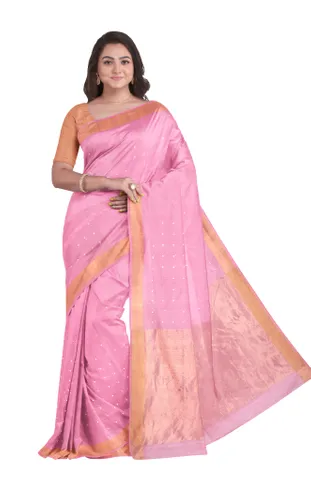 Handwoven Silk Saree with Tassel - Pink