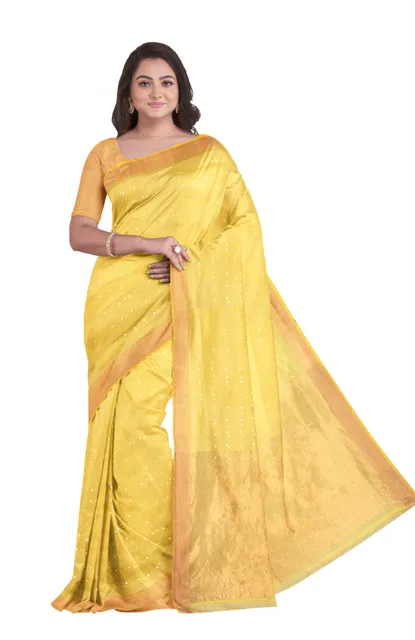 Handwoven Silk Saree with Tassel - Yellow