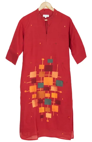 Handwoven Red Cotton Jamdani Kameez for Women