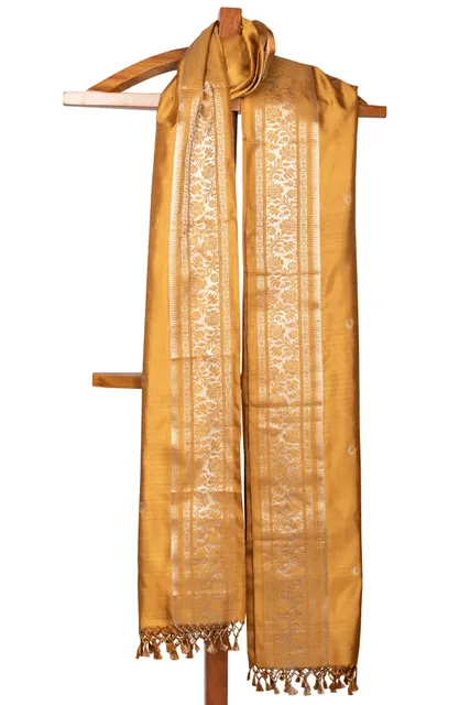 Handwoven mustard yellow baluchari silk dupatta