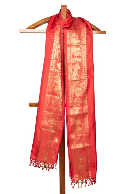 Biswa bangla handwoven red baluchari silk dupatta