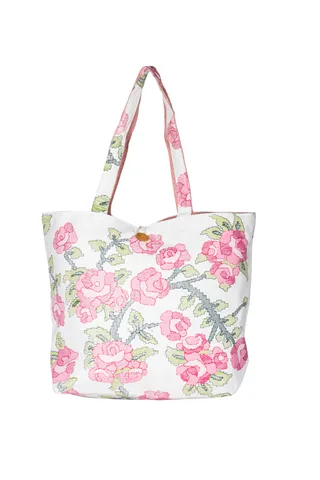 Handcrafted Jute-Canvas Bag with Jamdani-styled floral Prints