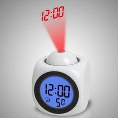 Multi-function LED Projection Alarm Clock Voice Talking Clock, Specification:White + USB cable