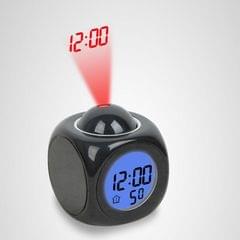 Multi-function LED Projection Alarm Clock Voice Talking Clock, Specification:Black + USB cable