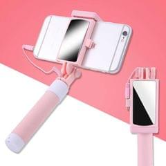 Mini Stainless Steel Folding Remote Control Selfie Stick with Rearview Mirror (Pink)