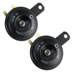 2 PCS 12 Volt 7A 110dB Car Truck Waterproof Electromagnetic Disk Horns Dual Tone High Low Automobile Great Performance Automobile Speakers Black Basin Type Auto Horn