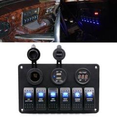 5Pin Multi-function Combination Switch Panel Voltmeter + Cigarette Lighter Socket + Double Lights 6 Way Switches + Dual USB Charger  for Car RV Marine Boat