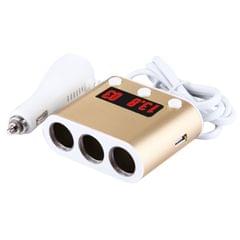 5V / 2.4A & Quick Charge 2.0 USB Port + Triple Cigarette Lighter Socket with Battery Voltage & Temperature Display Car Charger