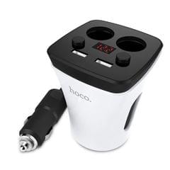 Hoco Z11 120W 2-Socket Cigarette Lighter Power Adapter Splitter Digital Dual USB Car Cup Holder Charger, For iPhone X/8/7/6s/6 Plus, iPad, Samsung Galaxy S9/S9 Plus and More (White)
