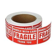 Roll of 500 Labels Handle with Care Fragile Thank You Red Shipping Stickers