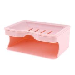 Double Layer Soap Dishes Case Holder Drain Container Box for Bathroom Shower Pink