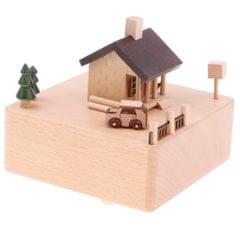 Creative Wooden Car Running Musical Box Ornament Toy -Bridge & Cabin