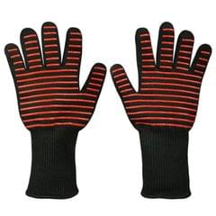 1 Pair Red Horizontal Stripes Silicone Cotton Microwave Oven Heat Insulation Kitchen Cooking Protective Gloves, High Temperature Resistance: 500 Degree C, Length: 32cm