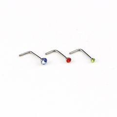 60 PCS Color Mixed Diamond Stainless Steel Nose Stud Rings L Shaped Piercing Jewelry,Pin Length: 7 mm, pin diameter: 0.6 mm