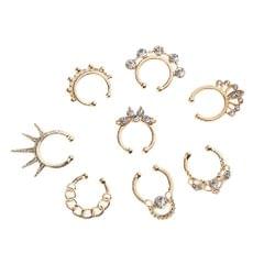 9 Pieces Crystal Fake Septum Nose Ring Non-piercing Body Jewelry Gold