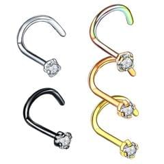 5 Pieces Stainless Steel Zircon Crystal Screw Curved Nose Helix Piercing 20g