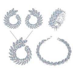 4 PCS/Set Leaf Shape Fashion CZ Necklace Earring Bracelet and Ring Sets