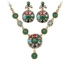Vintage Ethnic Style Jewelry Set Necklace Earrings (Green)