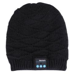 Wavy Textured Knitted Bluetooth Headset Warm Winter Hat with Mic for Boy & Girl & Adults (Black)