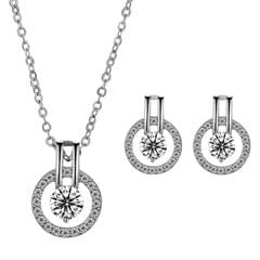Simple Zircon Full Diamond Starry Necklace Earring Jewelry Set (Platinum-plated)