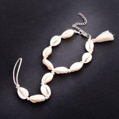 Ladies Summer Beach Travel Accessories Fashion Siamese Long Shell Anklets (White)
