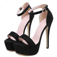 High Heels Sandals Summer Sexy Ankle Strap Open Toe Party Dress Women Shoes (Black)