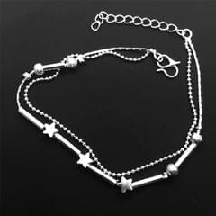 Fashion Jewelry Double Powder Beads and Stars Silver Plated Anklets (Silver)