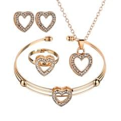 4 PCS/Set Cute Girls Heart Shape Neclace Earrings Ring Jewelry Sets
