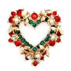 Christmas Heart Shape Multi-color Wreath Electroplating Crystal Brooch Pins Women Fashion Brooch