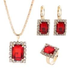 Square Crystal Necklace Earrings Ring For Women Jewelry Sets