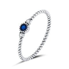 S925 Sterling Silver Dark Blue Zircon Platinum Plated Twist Texture Women Ring
