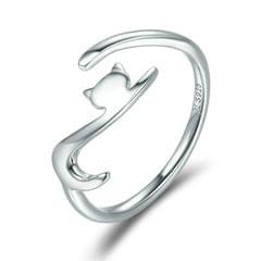 Naughty Cat Sterling Silver Ring Fashion Open Ring