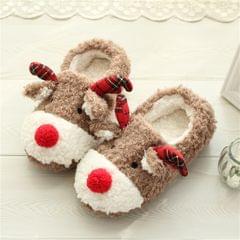 Elk Slippers Cute Thick-Soled With Heel Cotton Slippers Autumn And Winter Cotton Slippers, Colour: Brown
