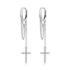 S925 Sterling Silver Long Tassel Shining Cross Women Earrings